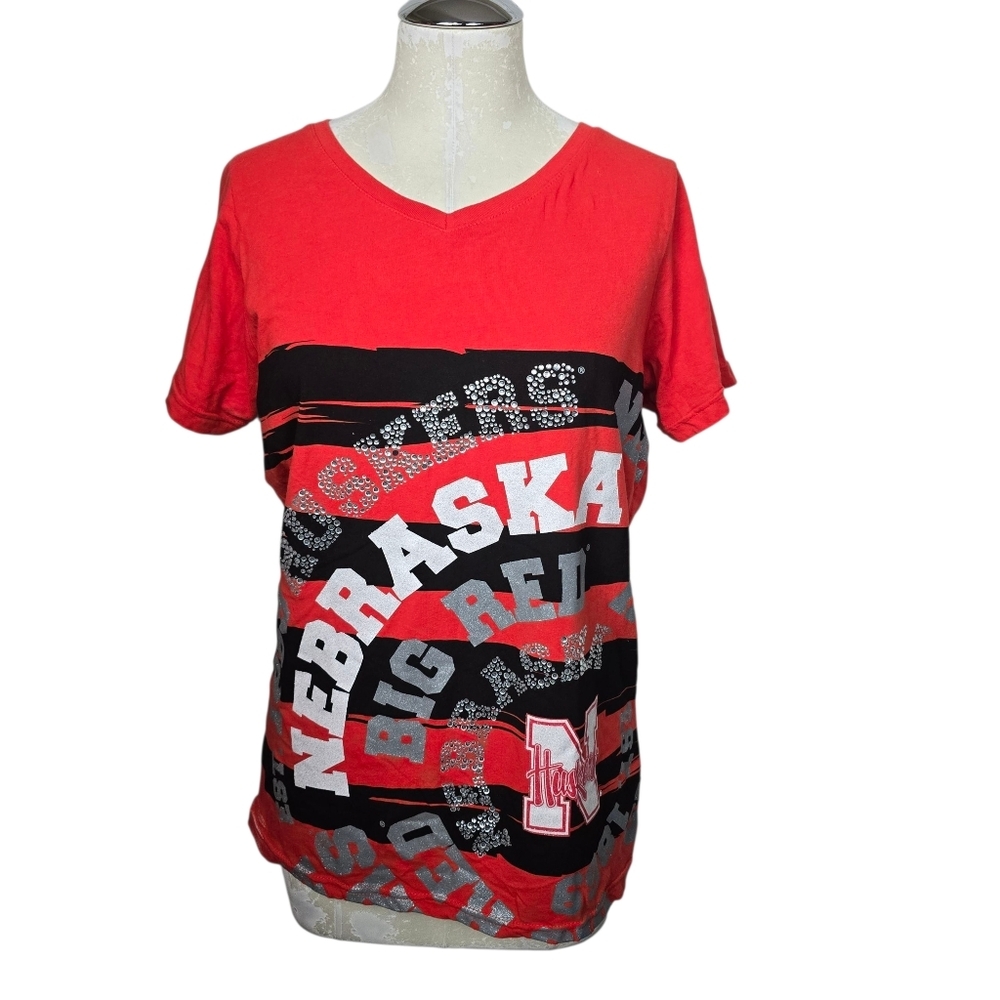 Emerson Street Red Black Rhinestone Cornhuskers Nebraska Shirt S